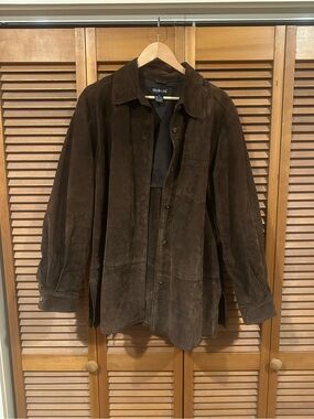 Vintage Style & Co. Brown Suede Leather Button-Front Shirt Jacket
